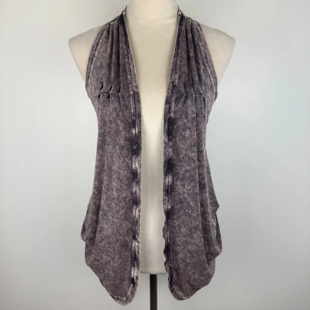 T-Party Studded Acid Wash Open Front Racerback Vest Purple Gray Size Large